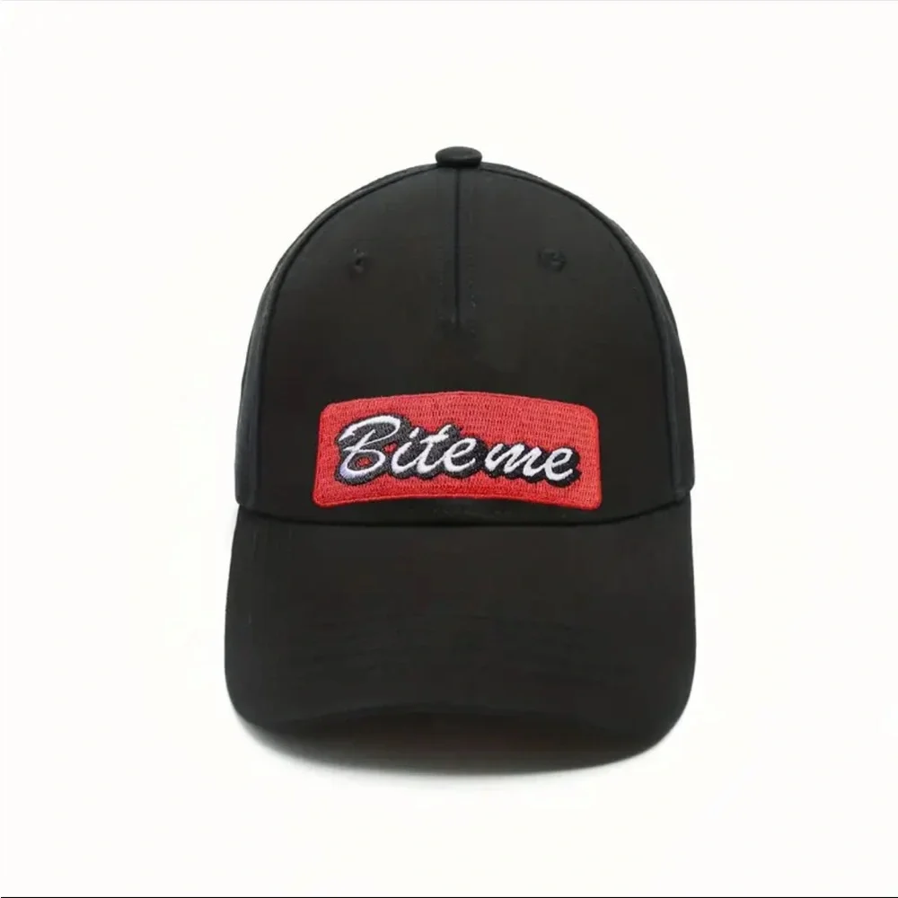 Bite‎ Me Classic Black Baseball Cap, Adjustable Sun Hat Breathable Lightweight